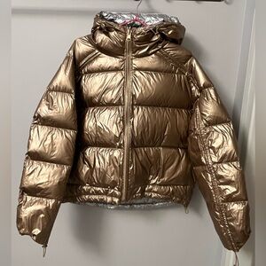 Gold and Silver Short Metallic Reversible Puffer Jacket